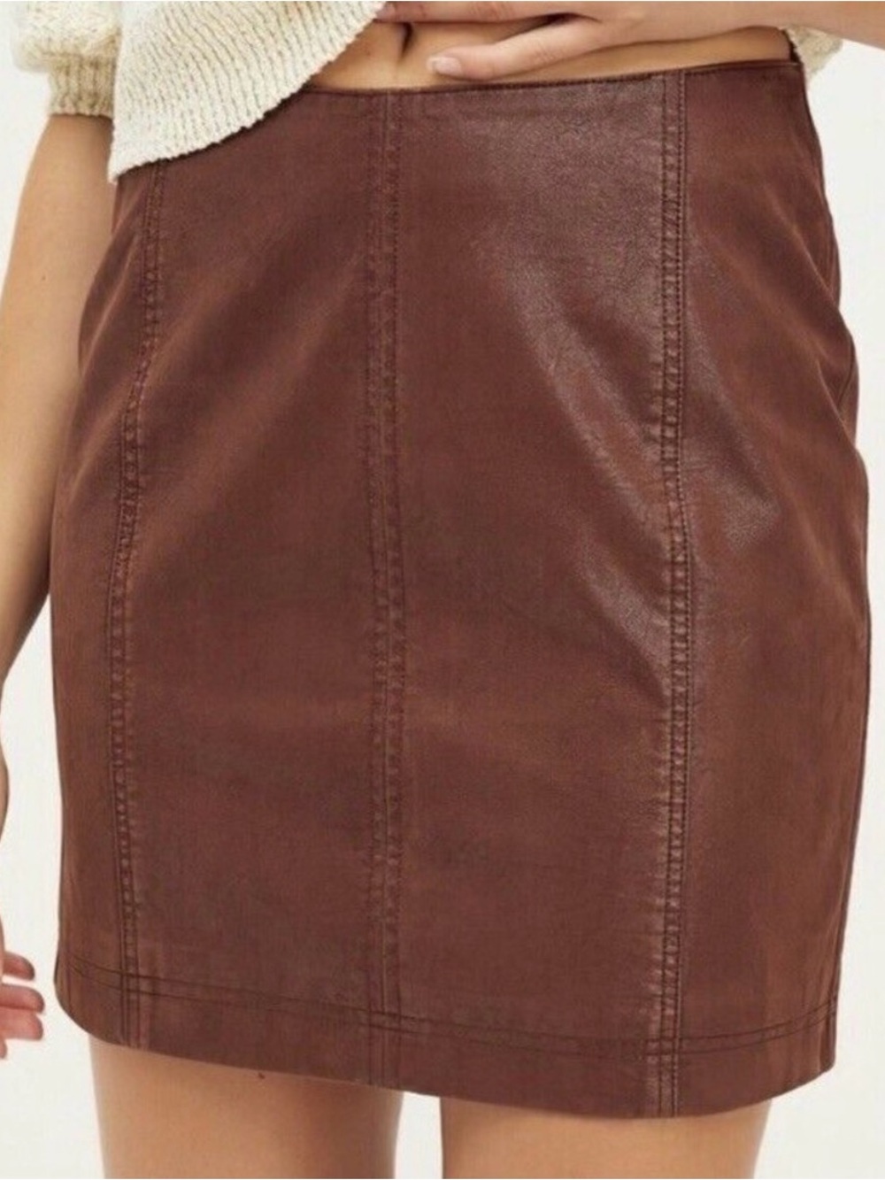 NWOT Free People femme Brown Faux Leather Mini Skirt size 6